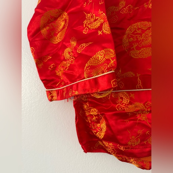 Chinese Traditional 2Pc Set Red Satin & Gold Dragon - Picture 8 of 15